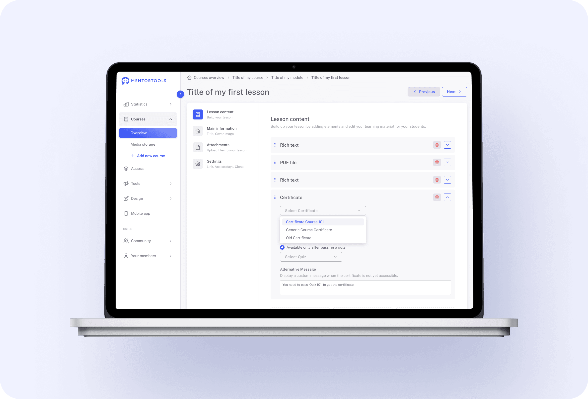 Certificates feature 2